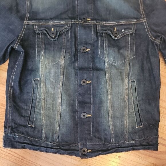 American Eagle Outfitters Mens Denim Distressed Trucker Retro Jean Jacket Size M - Picture 4 of 7